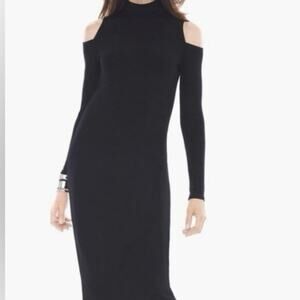 Chico's Travelers Black Dress Size 2 L Midi Cold Shoulder Mock Neck